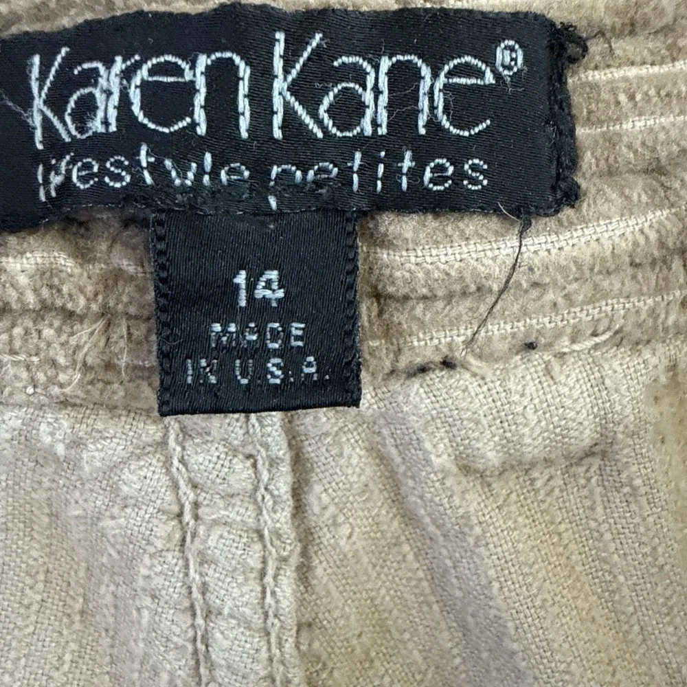 Vintage Karen Kane Corduroy Jacket Pants‎ Set Woman's 14 Petite Tan 2pc Outfit